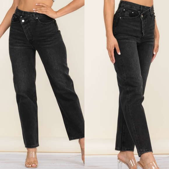 Hey Samy Stef Light Wash Asymmetrical Waistline Straight Leg Jeans NWT - Picture 2 of 11